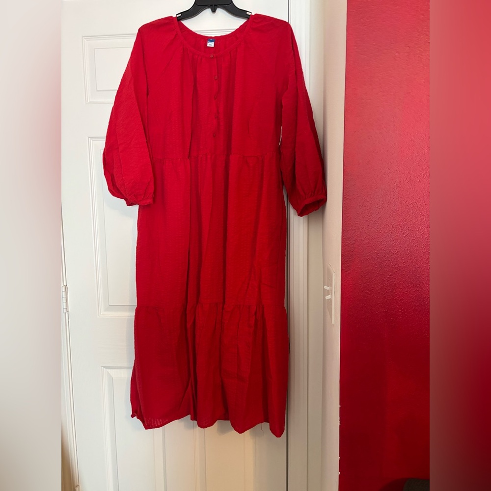 NWT Old Navy 2X Vibrant Seersucker Red Dress